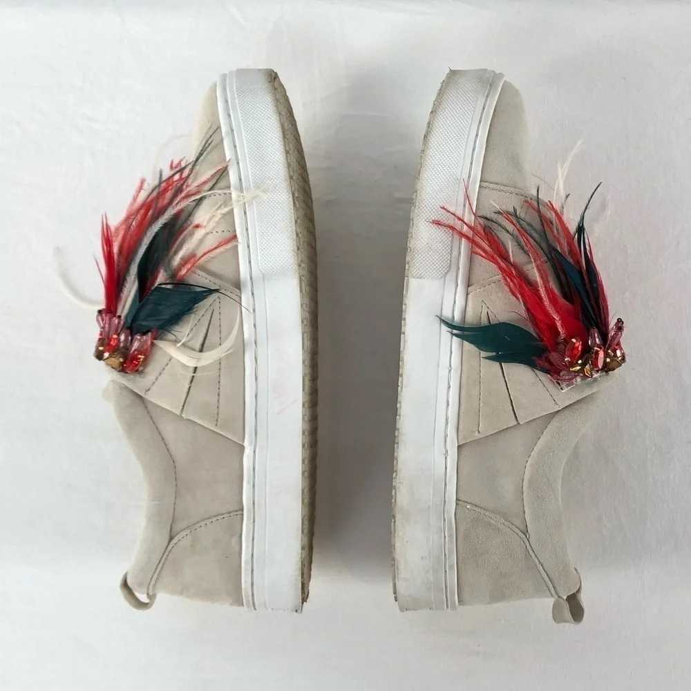 Sam‎ Edelman Lelani Suede Leather Sneakers in Cream Red Size 10